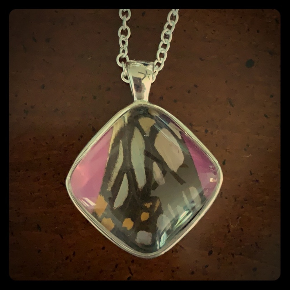 Silver 28” necklace encasing a butterfly wing 🦋